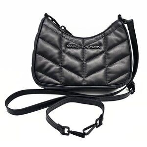 Marc New York Quilted Black Mini Crossbody Bag – Compact Chevron Zipper Purse